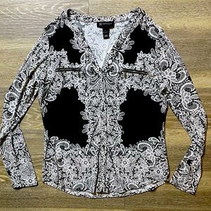 INC international concepts black and white long sleeve blouse large